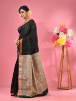 Black Cotton Blend Handwoven Saree With Jute Weaving Pallu-MA51BCT431930035