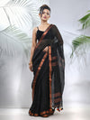 Black Linen Saree With Sequined Work In Stripes-MA56LN331160036