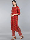 Ahika Women Maroon Cotton Printed Straight Kurta Pant Set