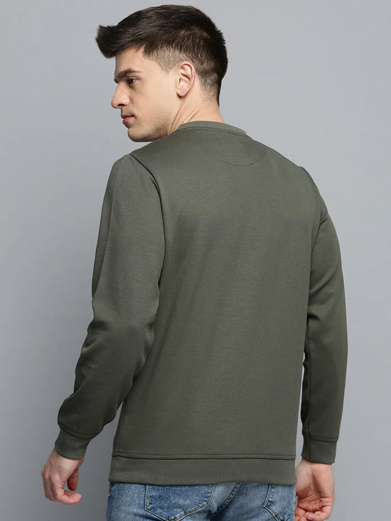 Men Green Printed Casual Sweatshirt-BP-1433-Olive