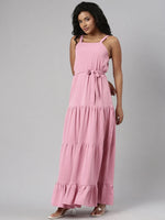 Women Pink Solid Fit and Flare Dress-AE-15659-Pink