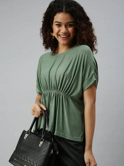 Women's Solid Green Top-AE-10179-Green