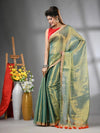 Pistachio Green Shimmer Tissue Saree With Gota Patti Borders-MA62TIS33990014