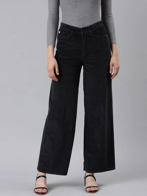 Women Grey Solid Parallel Trouser-IM-10627-Grey