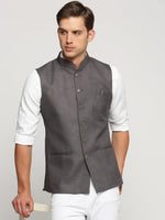 Men Grey Mandarin Collar Solid Nehru Jacket-AK-51340-19-Grey