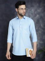 Men's Light Blue Solid Short Kurtas-KO-5037Light-Blue