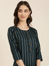 Women Teal Striped Straight Kurta-GW-3914-Teal