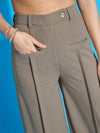 Women Beige Front Pleated Straight Fit Trousers