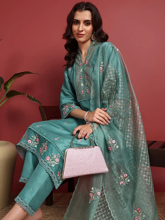 Ahika Polyester Solid Blue Indian Ethnic-PKSKD2427_S