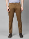 Genips Men's Brown Cotton Stretch Caribbean Slim Fit Solid Trousers