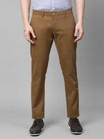 Genips Men's Brown Cotton Stretch Caribbean Slim Fit Solid Trousers