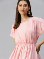 Women Peach Striped A-Line Dress-AE-9873-Peachwhite