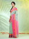 Pistachio Green Cotton Saree With Temple Borders-MA66CT43640008