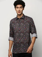 Men Black Printed Shirt-PRISM-M204-1611-Black