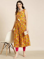 Women Mustard Floral Anarkali Kurta-RE-SKF-235-Mustard