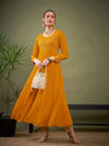 Women Mustard Embroidered Anarkali Maxi Kurta