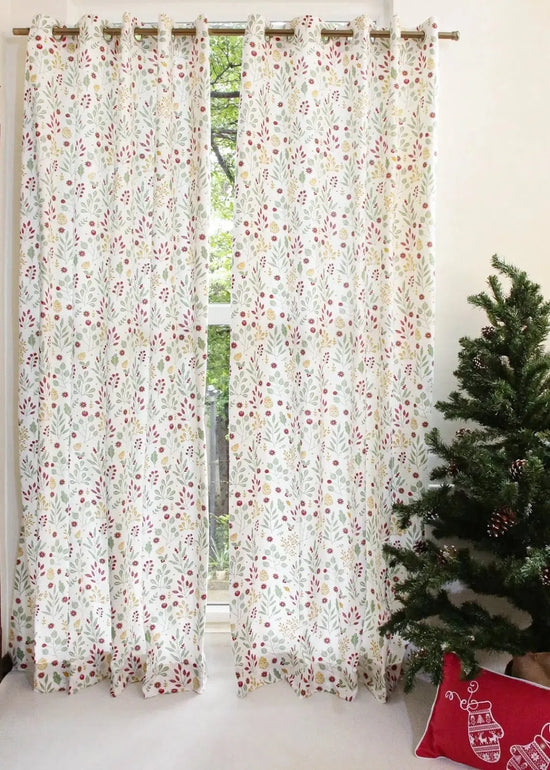 Foraged Berries 100% cotton floral curtain for living room - Room darkening - Multicolor - Pack of 1-230422031