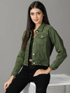 Women's Olive Solid Open Front Jacket-GZ-5577-Olive