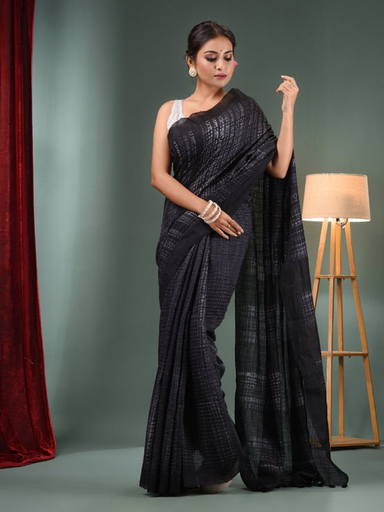 Black Matka Handwoven Saree With Shibori Print-MA50MT062200059