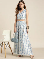 White & Blue Floral Kali Palazzo Pants