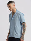 Men Cuban Collar Solid Blue Casual Shirt-FELCO-2202-Blue