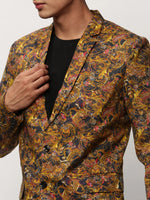 Men Yellow Printed Casual Blazers-SOBLZ-082-14-Mustard