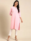 Women's Pink Printed Straight Kurta-DF-1387-Pink