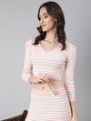 Women White Striped Co-Ords-SNC-10-Whitepeach