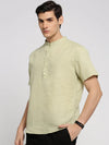 Men Sea Green Solid Mandarin Collar Casual Short Kurta-QATARKURTHALINEN-62-Seagreen