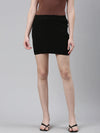 Women Black Solid Straight Skirt-BEC-8-Black