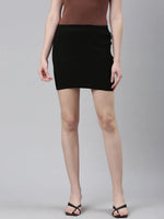 Women Black Solid Straight Skirt-BEC-8-Black