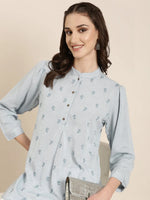 Women Blue Floral Straight Kurti-NJ-3642299-Blue