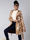 Women Abstract Longline Camel Brown Trench Coat-246-Camelbrown