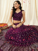 Crop top With Back tie and Flared Skirt in Pruple Color