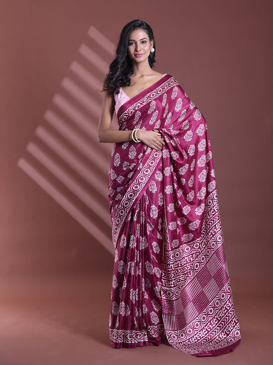 Dark Purple Silk Soft Saree With Paisley Print-MA60BSL01400047