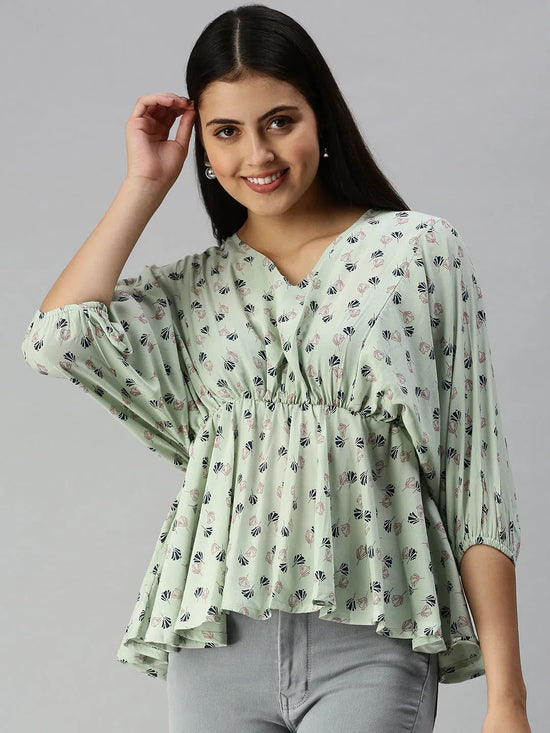 Women's Green Floral Top-AE-10208-Greennavyblue