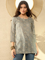 Ahika Women Grey Cotton Blend Blend Bandhani Printed Regular Tunic-VT1288