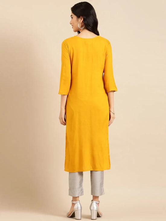 Women's Yellow Solid Straight Kurta-ON-571-Mustard