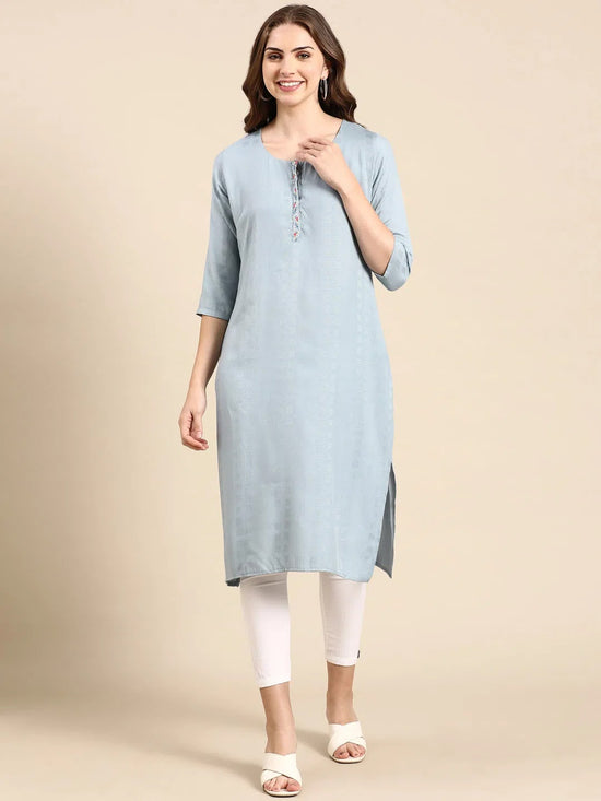 Women's Blue Solid Straight Kurta-DF-1546-Blue