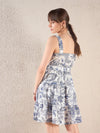 Women Blue Floral Belted Short Dress