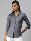 Women's Blue Solid Shirt-AE-5550176-Navyblue