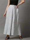 Women's White Striped Culotte-AE-10424-2-White