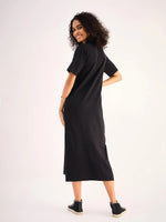 Women Black Oversized Collar T-Shirt Dress