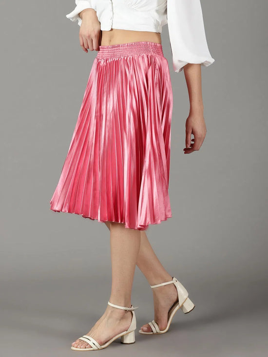 Women's Pink Solid Flared Skirt-AE-10349-Pink