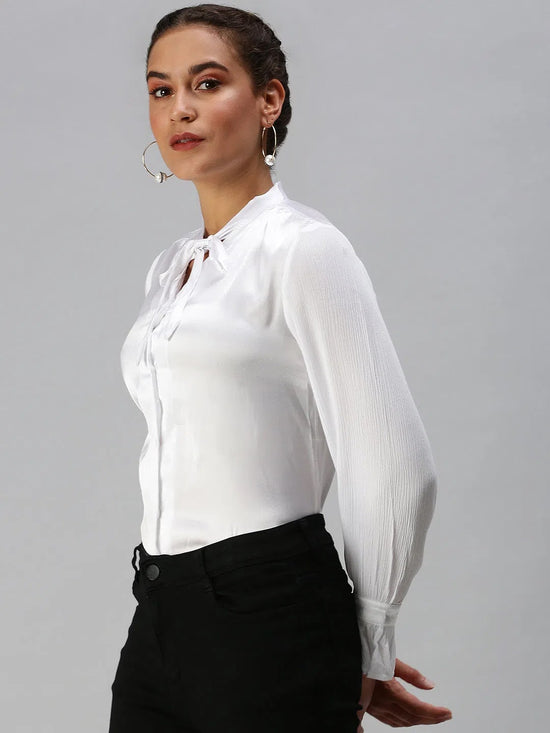 Women's White Solid Tops-ON-516-White