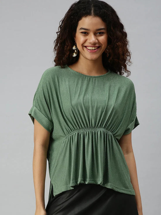 Women's Solid Green Top-AE-10179-Green