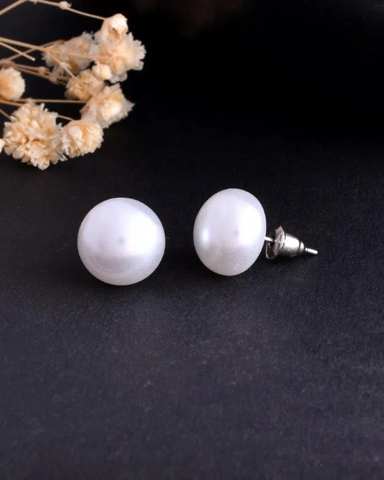 White Circular Studs Earrings-VOJ121