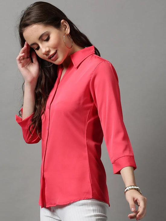 Women's Pink Solid Shirt-AE-3331023-Pink