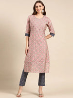 Women's Pink Printed Kurta Set-SKC-3195-Pink