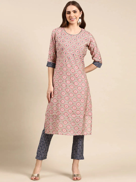 Women's Pink Printed Kurta Set-SKC-3195-Pink